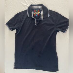 Robert Graham Navy Polo with Striped Collar